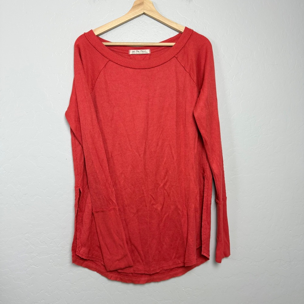 NEW We The Free Free People Orange Thermal Knit Long Sleeve Raglan Top Medium